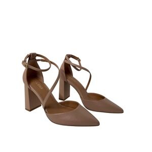 ALDO Women's Beige Ankle Strap Block Heel Pumps Pointed Toe Size 6